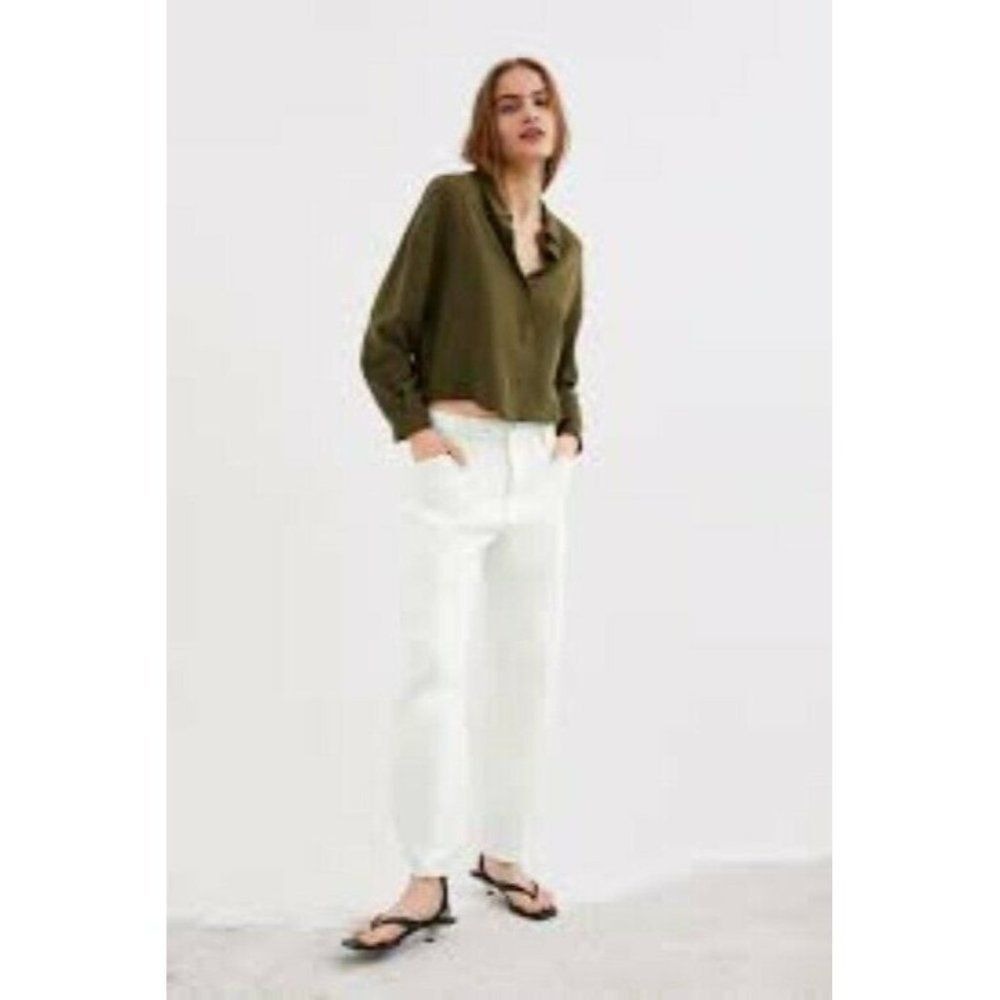 ZARA Womens Size S Olive Green Button Front Adjustable Button Sides